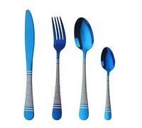 Buyer Star Cutlery Set, 16 Piece Stainless Steel Flatware Silverware Set, Classic Snake Lines Pattern Tableware Silverware Set with Spoon/Knife/Fork for Home Party Restaurant (Blue)