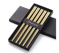 Buyer Star Gold Chopsticks 5 Pairs Reusable Metal Chopsticks 18/10 304 Stainless Steel Chopstick Set with Gift Box