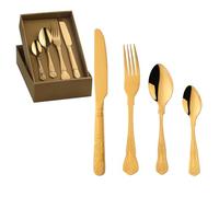 Buyer Star Gold Cutlery Set, 16 Piece Kings Pattern Flatware Set Stainless Steel Silverware Set Forks Knives and Spoons Set Service for 4, Dishwasher Safe