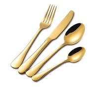 Buyer Star Gold Stainless Steel Cutlery Set, 304 18/10 Flatware Dinnerware Utensil, 4pcs Table Knife Fork Spoon Teaspoon for 1