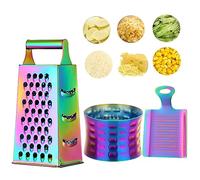 BUYER STAR Kitchen Graters, Stainless Steel Cheese Grater & Ginger Grater & Corn Stripper for Fine Grinding, Coarse Grinding, Chopping and Cutting, 4-Sided Vegetable Slicer with Crank (Rainbow)