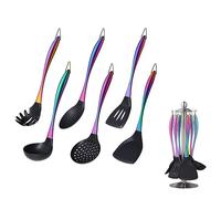 BUYER STAR Kitchen Utensil Set, 7 Pieces Silicone Cooking Utensils with Utensil Holder, Non-Scratch & Heat Resistant Cookware Tool, Ladle Pasta Server Spatula Serving Spoon Slotted Turner (Rainbow)