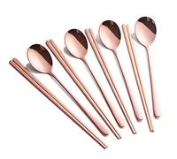 Buyer Star Korean Chopsticks & Spoon Set, 8-Piece Flatware Service for 4, Perfect for Korean BBQ, Noodles, and Soups, Dishwasher Safe