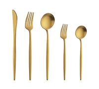Buyer Star Matte Gold 5-Piece Stainless Steel Cutlery Set for Home Kitchen Restaurant Parties, Includes Forks, Spoons, Knives, Dishwasher Safe