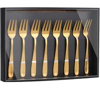 Buyer Star Mini Golden Dessert Pastry Forks, Stainless Steel for Appetiser Cocktail Fork Set of 8, Gold Mini Forks Dishwasher Safe (Gold with Box)