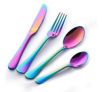 Buyer Star Rainbow Cutlery Set Stainless Steel Colorful Flatware Set 4pcs Dinnerware Iridescent Coloured Silverware Kitchen Utensil Set for 1 person