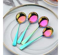 Buyer Star Stainless Steel Soup Spoon, 6 Pieces Rainbow Round Dessert Spoon Cutlery, 6.3-Inch Stainless Steel Spoon for Cereal, Porridge, Fruit, Yogurt, Dishwasher Safe - Colourful