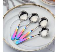 Buyer Star Stainless Steel Soup Spoon, 6 Pieces Round Dessert Spoon Cutlery, 6.3-Inch Stainless Steel Spoon for Cereal, Porridge, Fruit, Yogurt, Dishwasher Safe - Rainbow Gradient