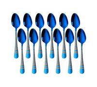BUYER STAR Teaspoons Set of 12, Hammered Stainless Steel Tea Spoons with Laser Snake Pattern, Small Spoon Set for Coffee, Dessert, Cake, Dishwasher Safe (5.43 Inch, Blue)