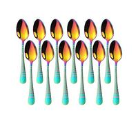 BUYER STAR Teaspoons Set of 12, Hammered Stainless Steel Tea Spoons with Laser Snake Pattern, Small Spoon Set for Coffee, Dessert, Cake, Dishwasher Safe (5.43 Inch, Rainbow)