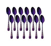 BUYER STAR Teaspoons Set of 12, Stainless Steel Tea Spoon for Coffee & Dessert, Classic Flower Patterns Small Tea Spoons for Home, Kitchen or Restaurant (5.1 Inch, Purple)