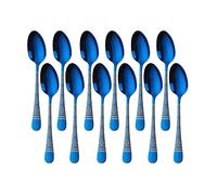 BUYER STAR Teaspoons Set of 12, Stainless Steel Tea Spoon for Coffee & Dessert, Classic Flower Patterns Small Tea Spoons for Home, Kitchen or Restaurant (5.1 Inch, Blue)