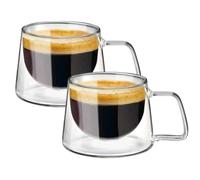 Buyers Arena. Double-Walled Heat-Resistant Glass Coffee Mugs with Comfort Grip Handle, Set of 2 Borosilicate Cup for Latte, Cappuccino. Gift for Holiday Birthday, anniverssary (2* Plain)