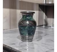 BUYERWELL Keepsake for Human Ashes Adult, Burial Keepsake, Decorative Keepsake, Funeral Keepsake, Cremation Keepsake, Marble Finish with Decorative Band, Memorial Container (Cosmic Green, Keepsake)