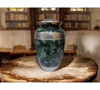 BUYERWELL Urns/Keepsake for Human Ashes Adult, Burial Urns, Decorative Urns, Funeral Urns, Cremation Urns, Marble Finish with Silver Decorative Band, Memorial Container (Cosmic Green, Large Urns)