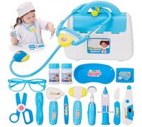 BUYGER 16 Pcs Kids Childs Toy Doctor Sets, Role Play Toys for 3 Year Old Boys, with Lights and Sounds, Gift, Blue