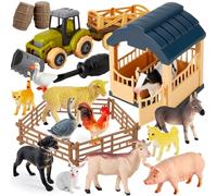 BUYGER Farm Animals Toys Sets for 3 4 5 Years Olds, Large and Mini Size Animals Figure, Take Apart Farmyard Truck House Fence Gifts for Kids Toddler Boys Girls