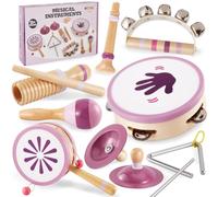 BUYGER Musical Percussion Instruments for Children, Wooden Montessori Games, Baby Sensory Musical Toy, with Tambourine, Educational Gift for Child 1 2 3 Years