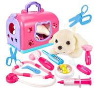 BUYGER Vet Doctor Set for Kids, Vet Toy and Pet Care Grooming Games with Plush Dog Pretend Role Play Pet Shop Medical Kits for Ages 3 4 5+ Years Olds