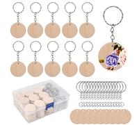 BUYGOO 100 Pcs Round Wood with Keyring,35mm Wooden Discs,DIY Craft Wooden Discs with 3mm Hole and 100pcs Key Rings for DIY Home Improvement Christmas Decorations Ornaments Hanging Decorations