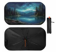 Buyidec Car Windshield Sunshade Umbrella Blue Green Lake Mountain Night Foldable Car Windshield Sun Shade Cover Front Window Heat Insulation Protection Fit Most Vehicle 57 X 30 in