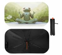 Buyidec Car Windshield Sunshade Umbrella Yoga Frog Closing Eyes in Lotus Foldable Car Windshield Sun Shade Cover Front Window Heat Insulation Protection Fit Most Vehicle 57 X 30 in