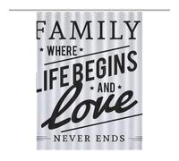 buyiikjd 53.54x70.87Inch(136x180cm) Quick-Install Hookless Shower Curtain, Opaque, Heat-Resistant Polyester - Shower Curtain No Hooks, Curtain ShowerFAMILY WHERE LIFEBEGING AND LOVE