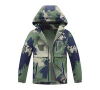 BuyiRen Boys Girls Windbreakers Jacket Rain Jackets Hooded Raincoat Fleece Lined Rain Coats for Kids, Camo, 12-13 Years