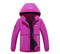 BuyiRen Boys Girls Windbreakers Jacket Rain Jackets Hooded Raincoat Fleece Lined Rain Coats for Kids, Bright Plum, 9-10 Years