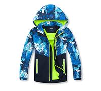BuyiRen Boys Windbreakers Jacket Rain Jackets Hooded Raincoat Fleece Lined Rain Coats for Kids, Blue Art Camo, 12-13 Years