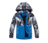 BuyiRen Boys Windbreakers Jacket Rain Jackets Hooded Raincoat Fleece Lined Rain Coats for Kids, Grey Art Camo, 10-11 Years