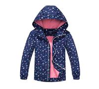 BuyiRen Girls Waterproof Jacket Rain Jackets Hooded Raincoat Lightweight Cotton Lined Rain Coats for Kids, Navy Hearts, 10-12 Years