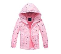 BuyiRen Girls Waterproof Jacket Rain Jackets Hooded Raincoat Lightweight Cotton Lined Rain Coats for Kids, Pink Hearts, 10-12 Years