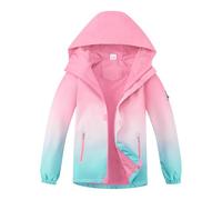 BuyiRen Girls Windbreakers Jacket Rain Jackets Hooded Raincoat Fleece Lined Rain Coats for Kids, Bright Pink, 9-10 Years
