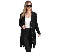 BuyiRen Womens Cardigan Sweaters Cable Knit Sweater 2025 Fall Winter Chunky Open Front Button Down Coats with Pockets, Pure Black, L