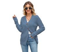 BuyiRen Womens Cardigan Sweaters Cable Knit Sweater 2025 Fall Winter Chunky Open Front Button Down Coats with Pockets, Denim Blue, XS