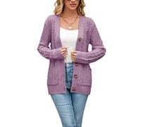 BuyiRen Womens Cardigan Sweaters Cable Knit Sweater 2025 Fall Winter Chunky Open Front Button Down Coats with Pockets, Taro, UK 16-18