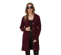 BuyiRen Womens Cardigan Sweaters Cable Knit Sweater 2025 Fall Winter Chunky Open Front Button Down Coats with Pockets, Wine, XL