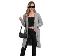BuyiRen Womens Cardigan Sweaters Cable Knit Sweater 2025 Fall Winter Chunky Open Front Button Down Coats with Pockets, Gray, L