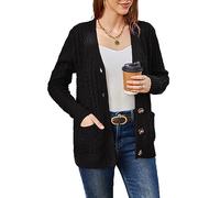 BuyiRen Womens Cardigan Sweaters Cable Knit Sweater 2026 Fall Winter Chunky Open Front Button Down Coats with Pockets, Black, UK 16-18