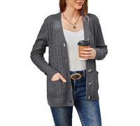 BuyiRen Womens Cardigan Sweaters Cable Knit Sweater 2026 Fall Winter Chunky Open Front Button Down Coats with Pockets, Dark Grey, UK 12-14