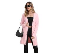 BuyiRen Womens Cardigan Sweaters Cable Knit Sweater 2026 Fall Winter Chunky Open Front Button Down Coats with Pockets, Pink, L