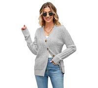 BuyiRen Womens Cardigan Sweaters Cable Knit Sweater 2026 Fall Winter Chunky Open Front Button Down Coats with Pockets, Silver Grey, L