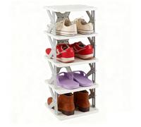 Buyitt Plastic Collapsible Shoe Storage Tower, 5-Tier Vertical Shoe Holder, Space Saving Free Standing Shoe Rack, Gray