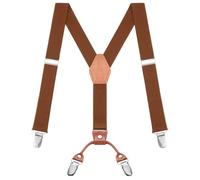 Buyless Fashion Adjustable Suspenders for Kids - 26" Elastic Straps 1" - Leather Y Shape Back - 5151 - Camel