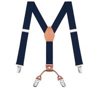 Buyless Fashion Adjustable Suspenders for Kids - 26" Elastic Straps 1" - Leather Y Shape Back - 5151 - Navy
