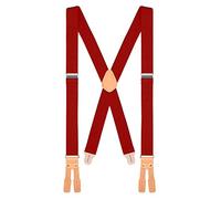 Buyless Fashion Button End Logger Work Suspenders for Men - 48" Adjustable Straps 1 1/4" - X Shape - 5125-Red