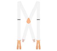 Buyless Fashion Button End Logger Work Suspenders for Men - 48" Adjustable Straps 1 1/4" - X Shape - 5125-White