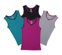 Buyless Fashion Girls Tagless Cami Scoop Neck Undershirts Cotton Tank with Trim and Strap (4 Pack) - TW14-GA-13-14