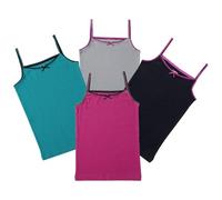 Buyless Fashion Girls Tagless Cami Scoop Neck Undershirts Cotton Tank with Trim and Strap (4 Pack) - TW14-GAST-13-14